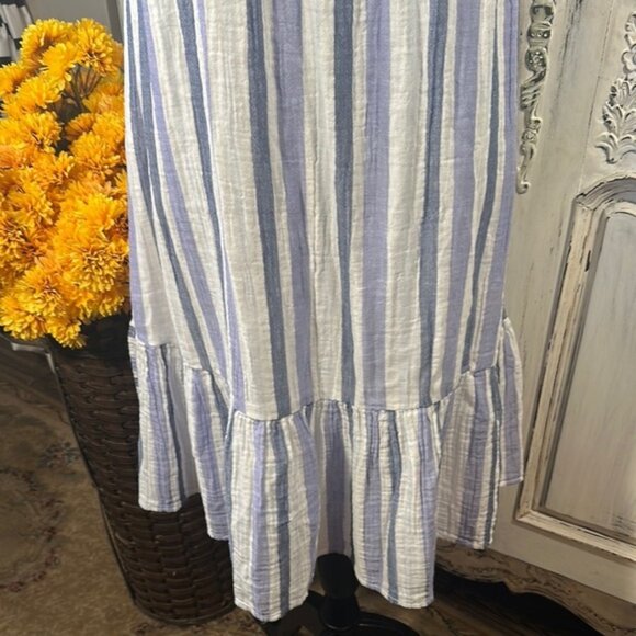 Beachlunchlounge Striped Sleeveless Dress with Ruffle Hem 100% Cool Cotton - Picture 4 of 8